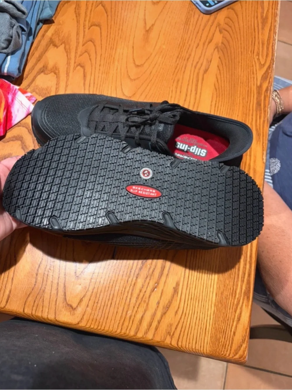 Skechers Men’s Black Athletic Sneakers with Red Insole Accent
